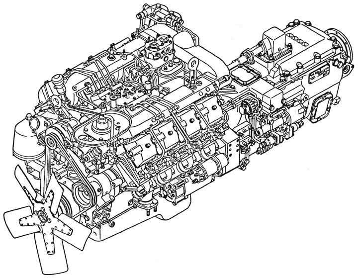 Двигатель с оборудованием в сборе КамАЗ 740.1000400 / Рис. 9. Агрегат силовой КамАЗ 740.1000310